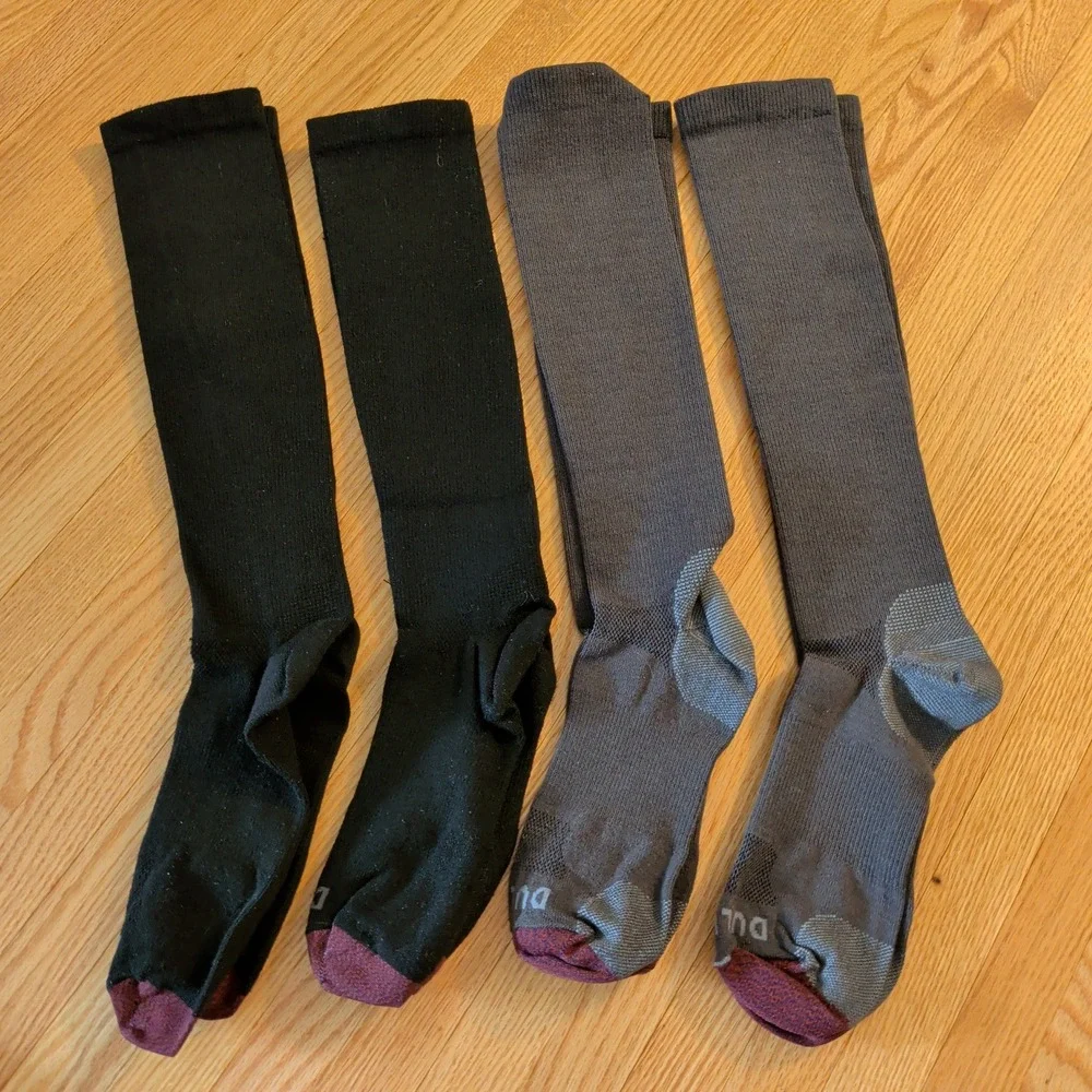 Duluth Trading Womens Knee High Compression Socks 2 Pairs Black Gray Size Large